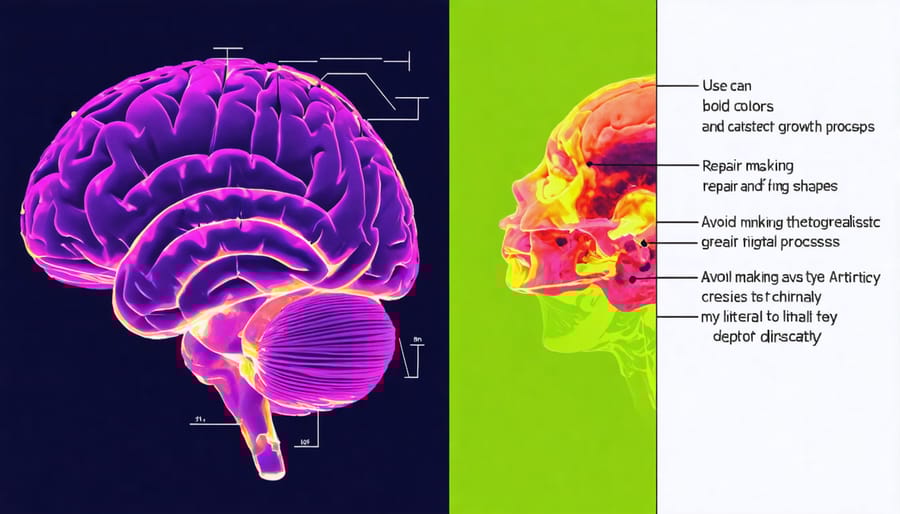 Medical illustration of brain healing and growth processes during sleep