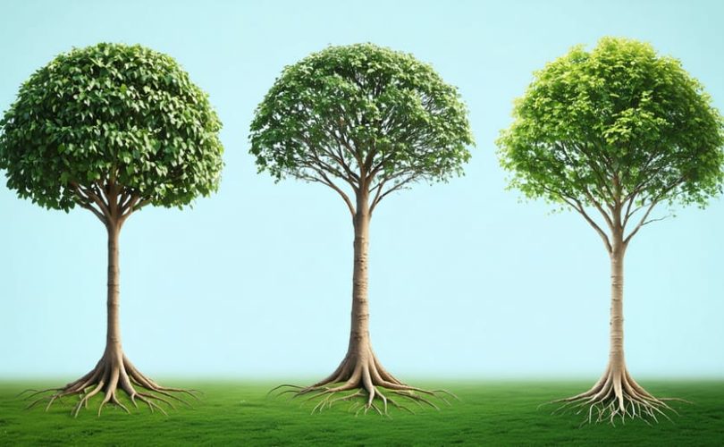 An artistic representation of a tree illustrating three parenting styles, with branches symbolizing structure, rigidity, and relaxation, depicting their impact on child development.