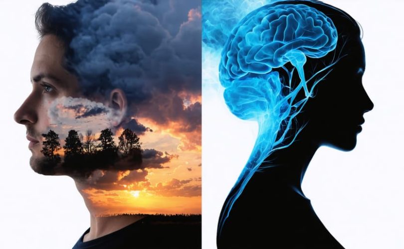 Conceptual illustration depicting the emotional and psychological impact of secondary and vicarious trauma on caregivers, showing a split image with visible stress on one side and symbolic emotional waves on the other.