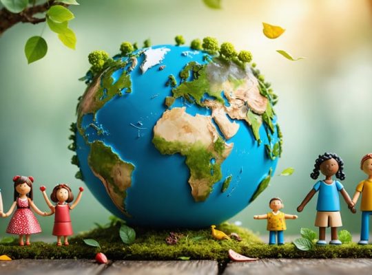 Illustration showcasing a world map made of various cultural parenting styles, highlighting Asian, Western, and African family practices to represent global diversity in child-rearing.