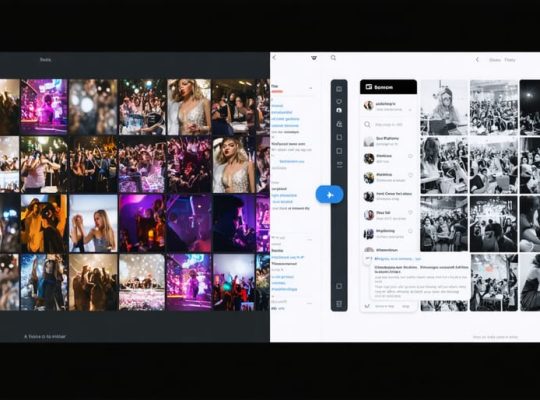 A split-screen illustration showing contrasting social media posts, one side with glamorous party scenes and the other with the harsh realities of substance use, representing the influence of media on substance perception among youths.