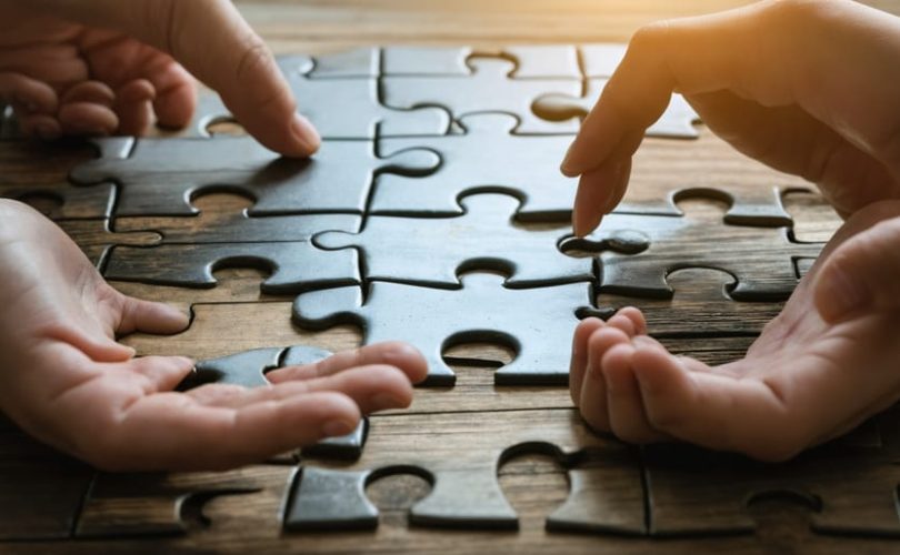A conceptual illustration showing a parent and a healthcare professional collaboratively assembling puzzle pieces, symbolizing the process of understanding and diagnosing a child's mental health condition.