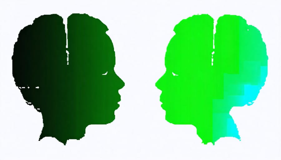 Medical visualization comparing neural activity patterns when children are exposed to water versus forest environments