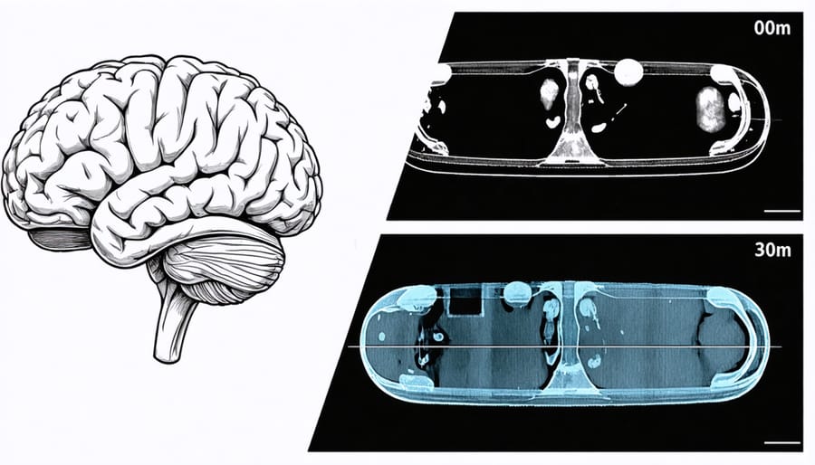 Colorful brain scan comparison showing active regions during video game play