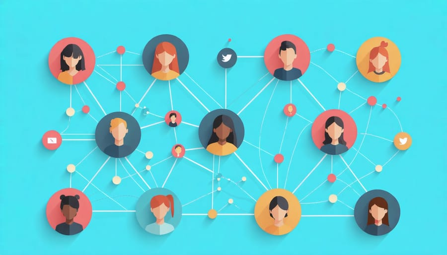 Conceptual illustration of social media connections between young people and influential figures