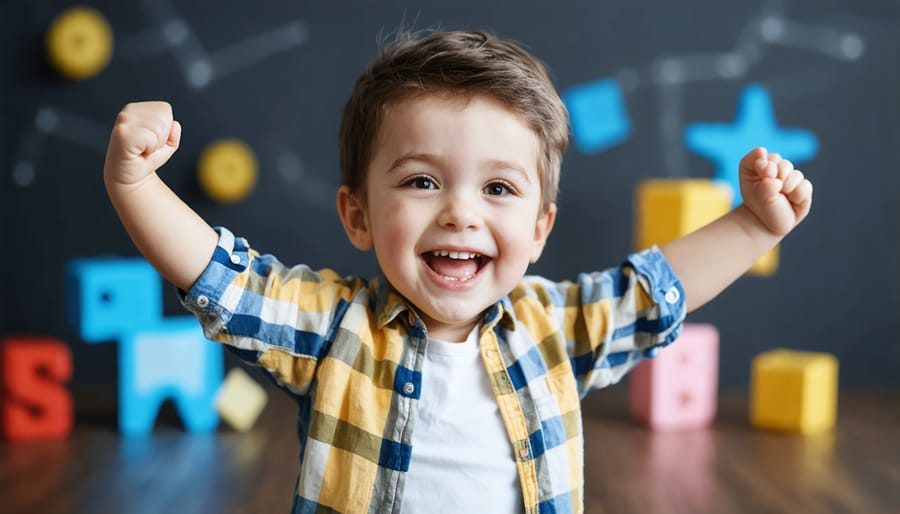 Happy student celebrating achievement milestone on AI learning platform