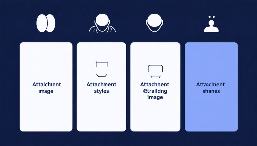 Infographic illustrating secure, anxious, avoidant, and disorganized attachment styles with distinctive characteristics