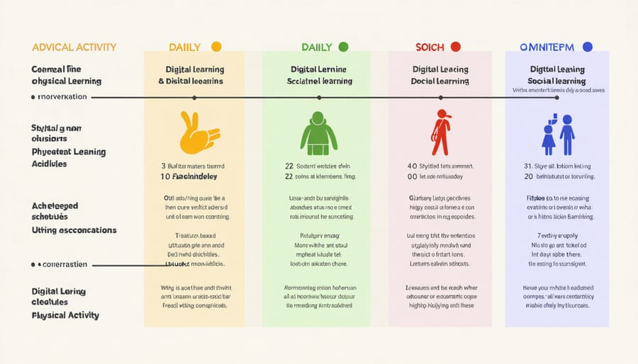 Visual representation of a healthy daily routine combining online learning with offline activities