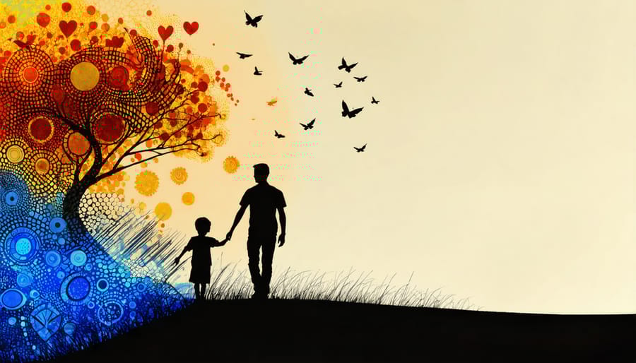 Artistic representation of emotional connection between parent and child showing generational patterns