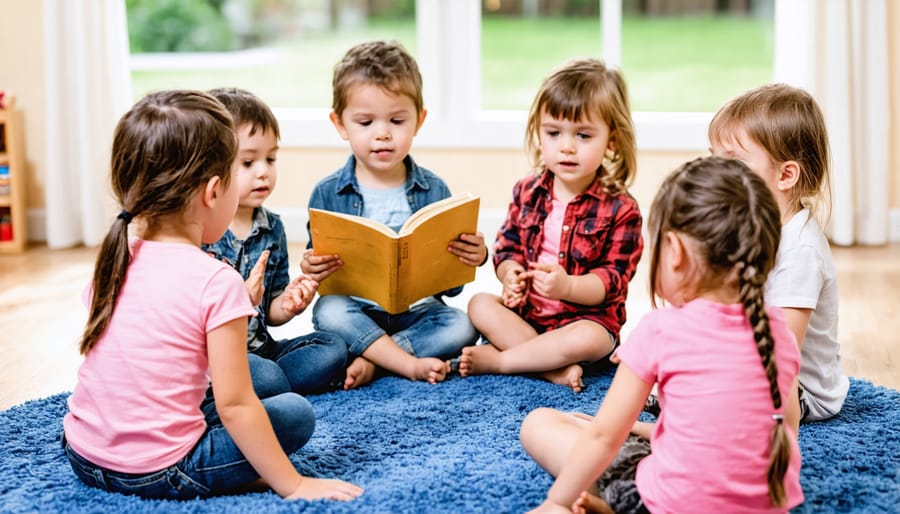 Group of diverse children engaged in interactive storytelling activities