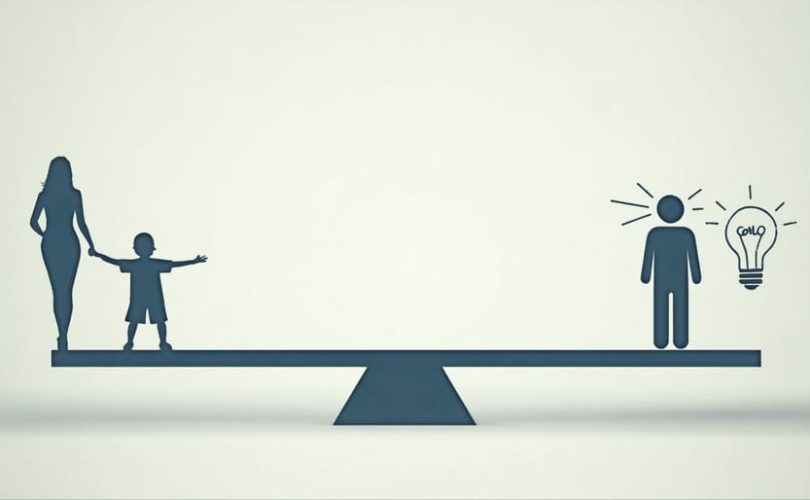Conceptual illustration of a balance scale representing the equilibrium between parental oversight and child autonomy in mental health decision-making, highlighting the importance of finding harmony in supporting young people's developing rights.