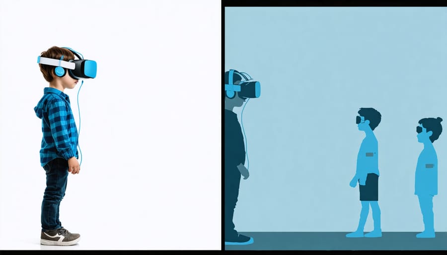 Side-by-side comparison of virtual reality social training and real-world social interaction progress