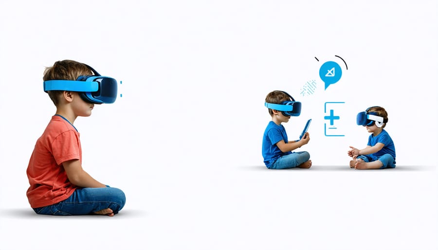 Side-by-side comparison of virtual reality social training and real-world social interaction progress
