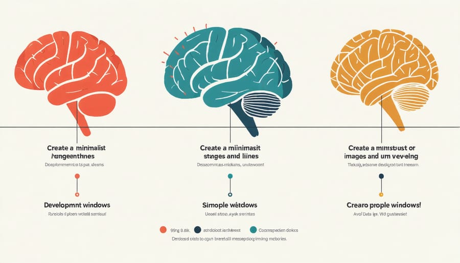 Visual timeline showing critical periods of brain development from infancy through childhood