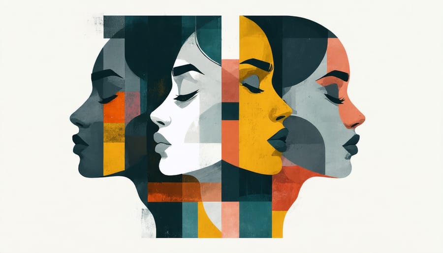 Artistic representation of diverse facial expressions and emotional displays from different cultures