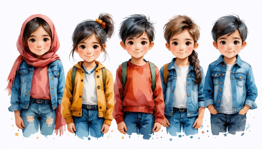 Multi-ethnic group of children expressing different emotional states, representing mental health diversity