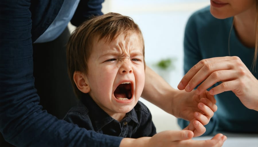 Parent comforting a distressed child, demonstrating emotional support and understanding