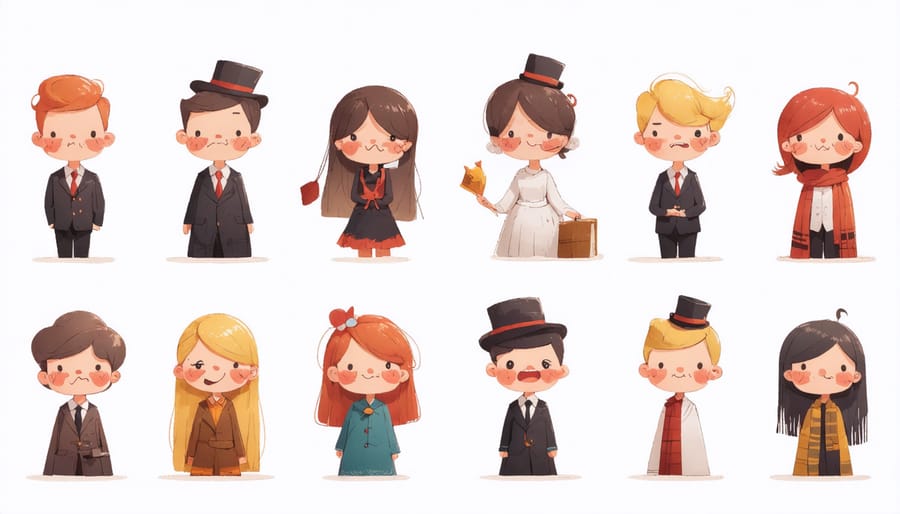 Colorful illustration of diverse storybook characters including animals and children expressing various emotions