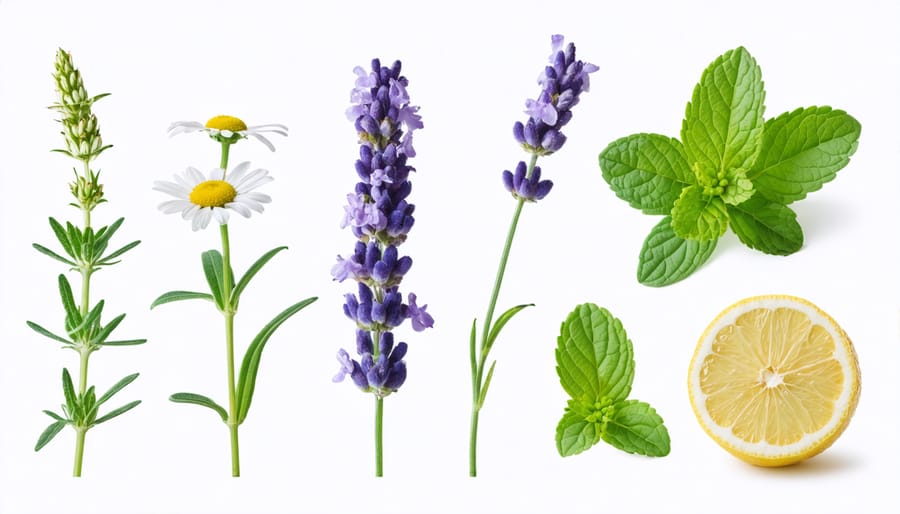 Fresh medicinal herbs commonly used for children's anxiety relief