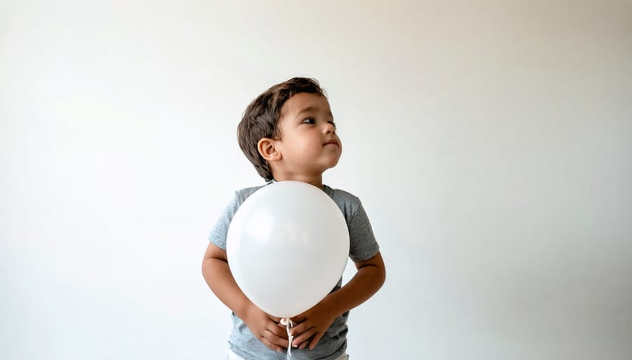 Young child demonstrating deep breathing technique with hands placed on stomach