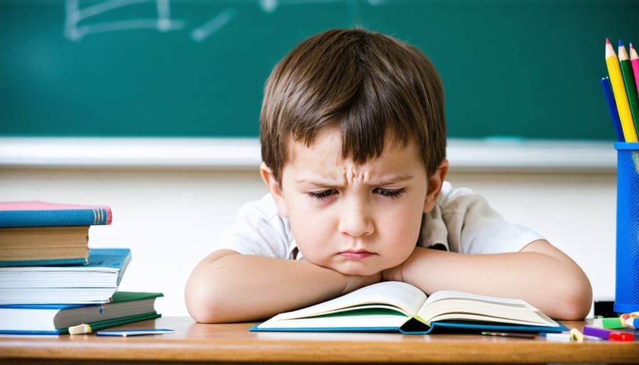 Young student experiencing a migraine during class, showing impact on academic life