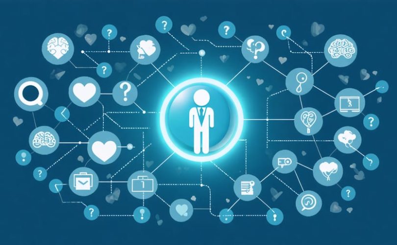 Conceptual illustration showcasing interconnected pathways with mental health and search icons, representing the detailed and organized search process available in child therapist directories.