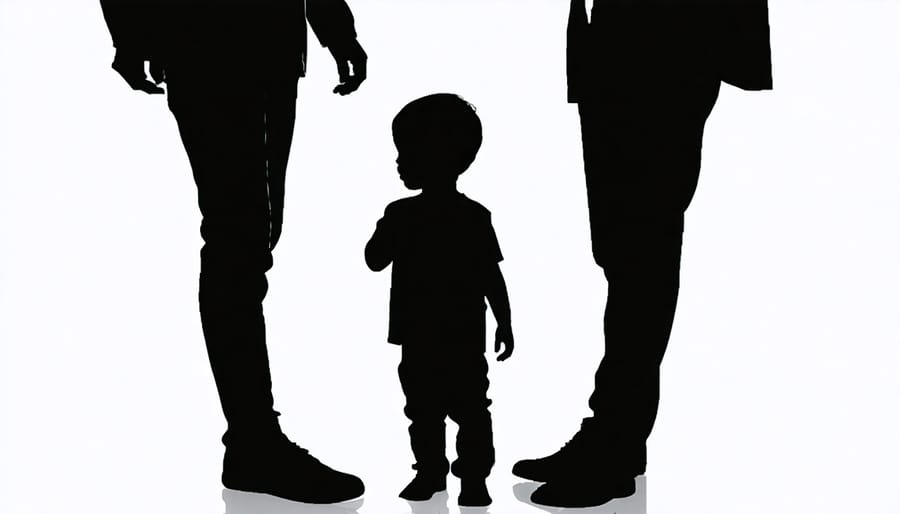 Child caught in the middle of two separated parents, symbolizing parental alienation