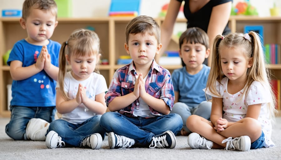 Group of children participating in mindful movement activities together