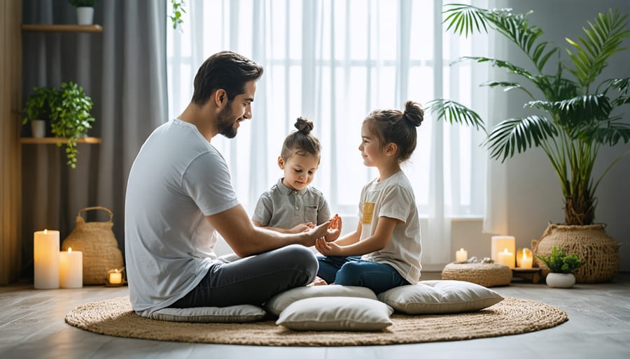 Family mindfulness space with comfortable seating and calming decor