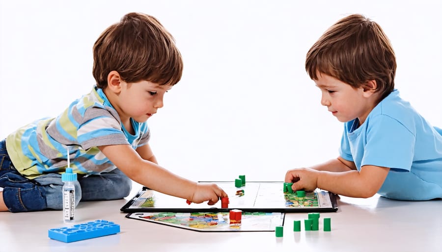 Siblings enjoying normal playtime together despite one child's medical condition