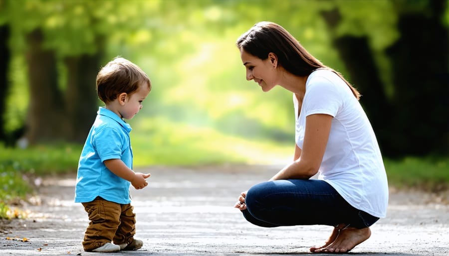 Parent and child making eye contact while having an empathetic conversation