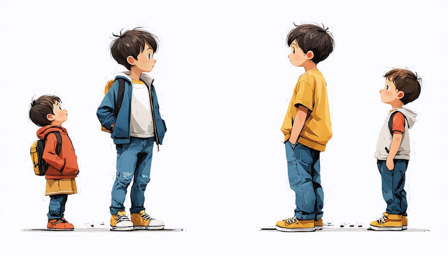 Side-by-side comparison of a preschooler showing confident versus anxious body language
