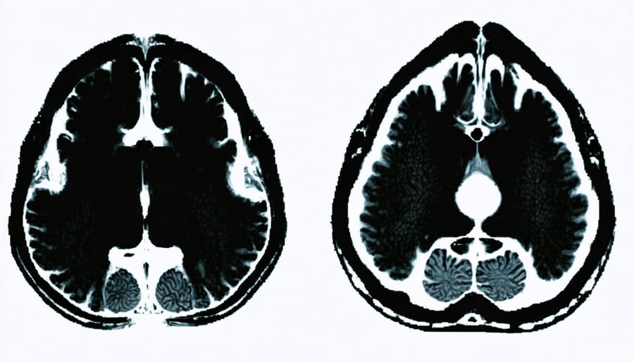Side-by-side brain scans showing neural activity patterns during visual processing in infant brains