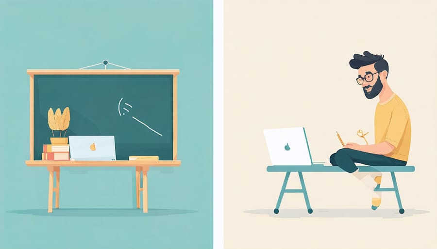 Side-by-side comparison of traditional and AI-powered educational settings