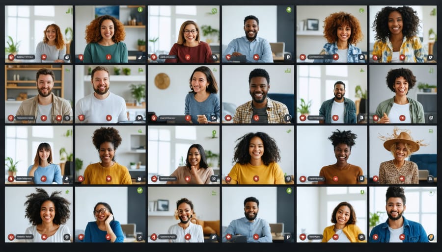 Diverse group of parents participating in online video support meetings
