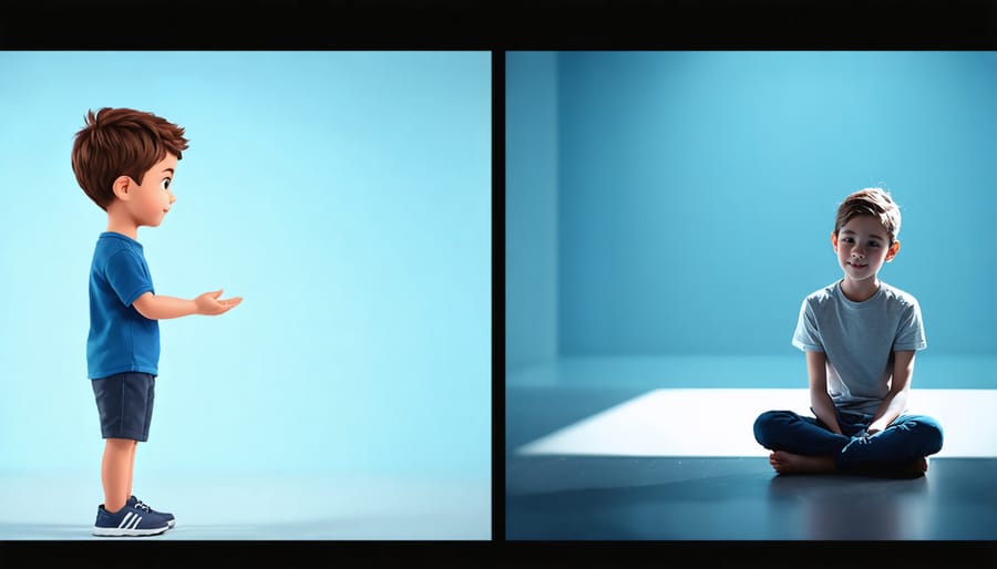 Virtual reality simulation showing emotional interaction scenarios for children
