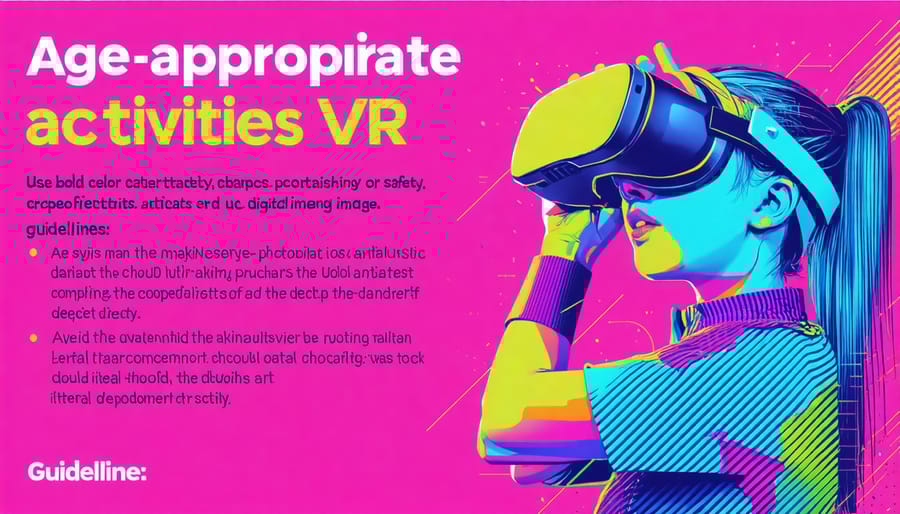 Visual guide displaying recommended VR activities and safety tips by age group