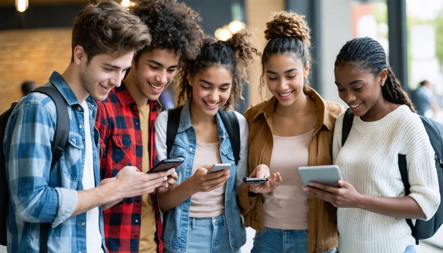 Teenagers using smartphones and tablets to participate in online mental health discussions