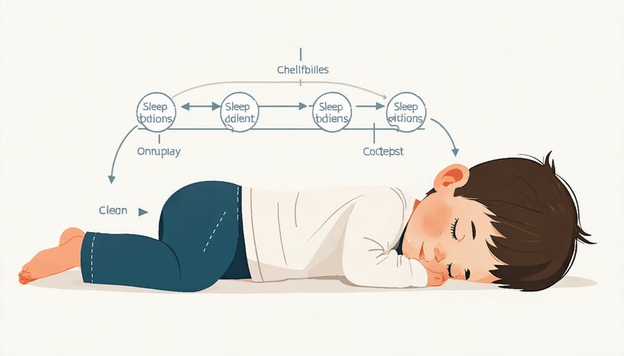 Sleeping child with illustrated circadian rhythm pattern showing sleep-wake cycles