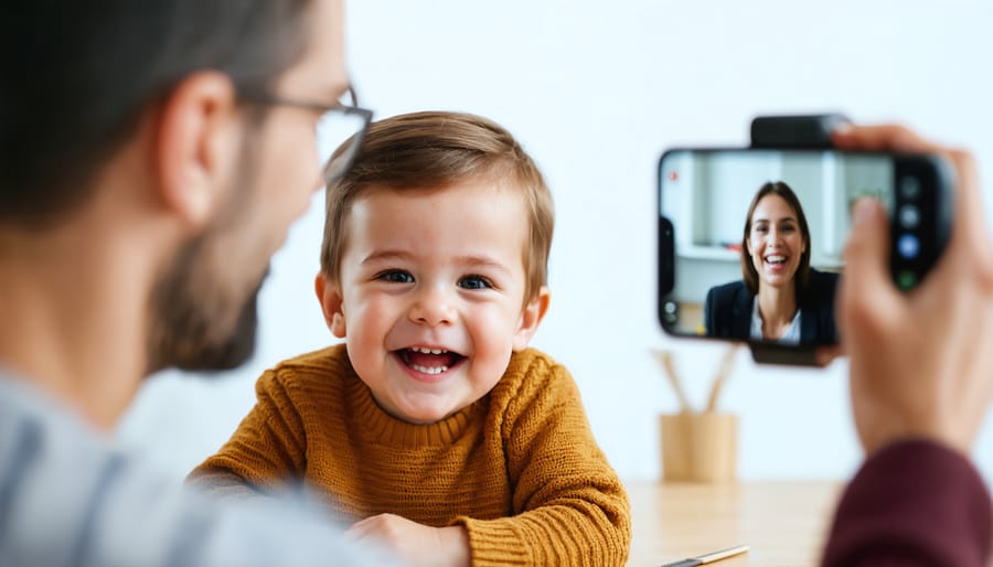 Happy child engaging in healthy communication with both parents