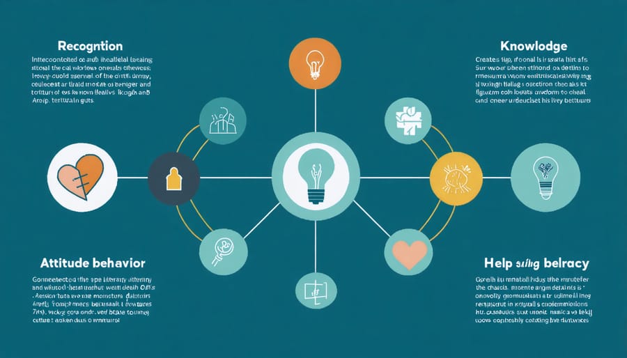 Circular diagram illustrating the four key components of mental health literacy connected by arrows