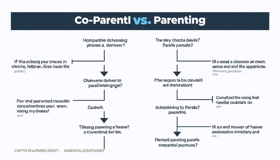 Decision-making flowchart for choosing between co-parenting and parallel parenting approaches