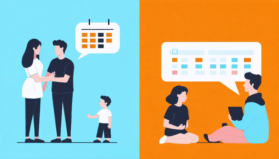 Visual comparison of co-parenting and parallel parenting communication styles