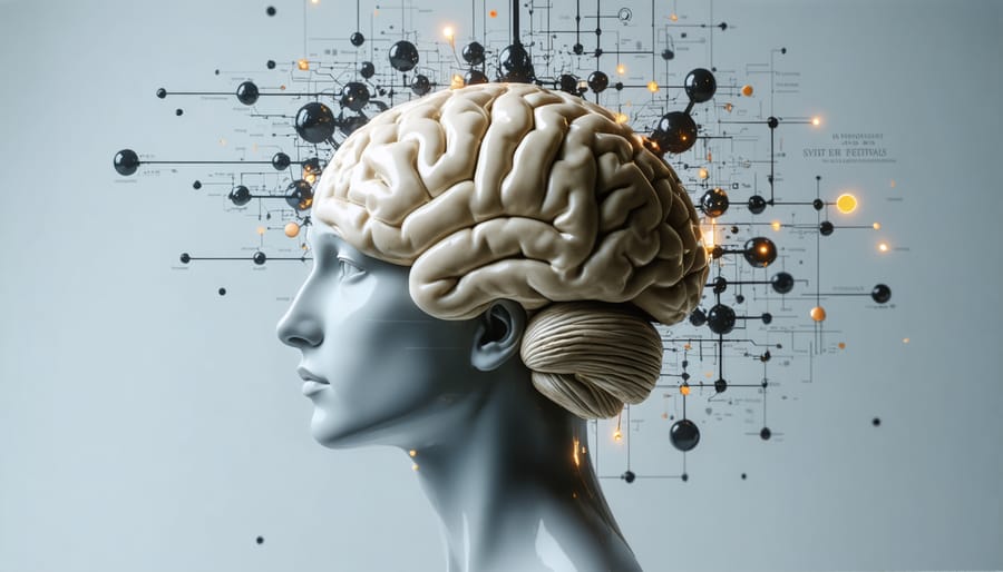 Anatomical brain model showing prefrontal cortex development area