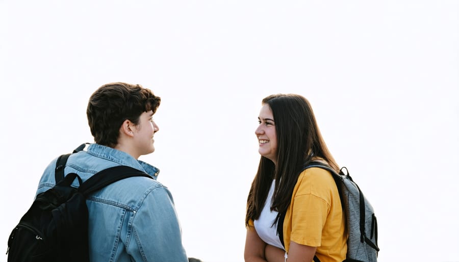 Parent and teenage daughter having calm conversation at kitchen table