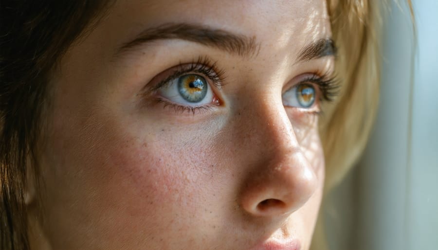 Teenage boy sitting alone looking contemplative and withdrawn in bedroom