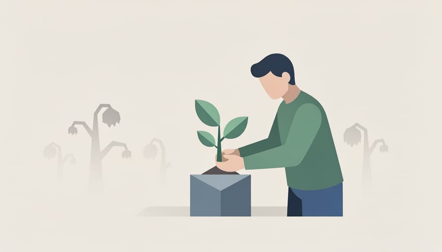 Parent and child hands planting seedling together representing growth and care