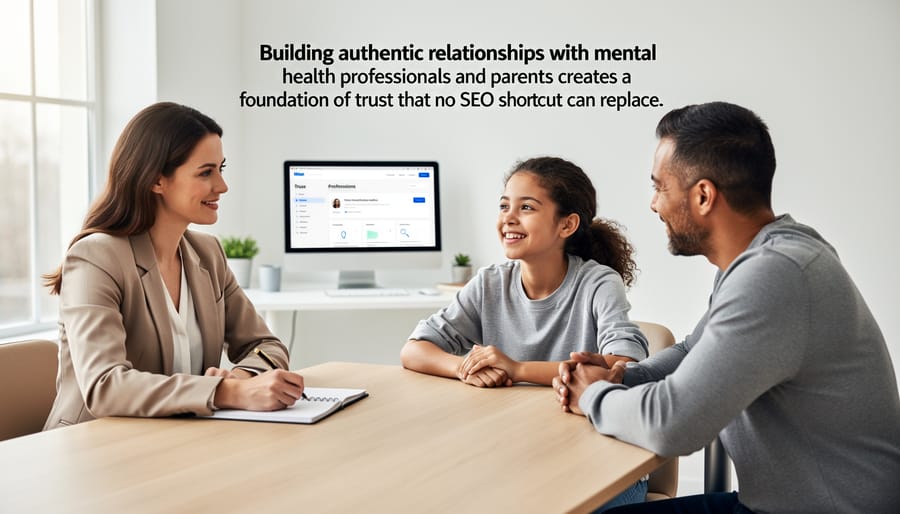 Healthcare professionals and parents meeting in supportive community setting