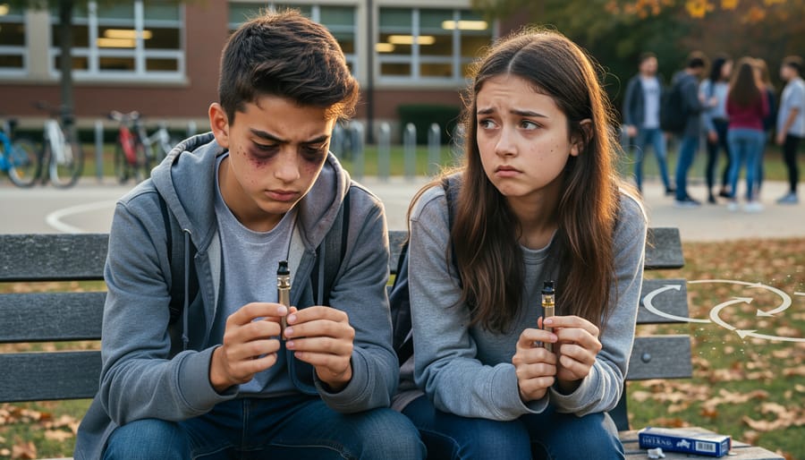 Close-up of teenager's hands showing signs of stress and anxiety