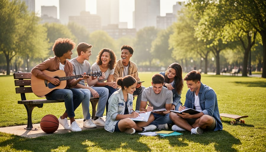 Diverse group of teenagers engaged in healthy outdoor activities together